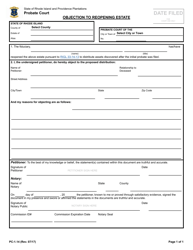 Document preview: Form PC-1.14 Objection to Reopening Estate - Rhode Island