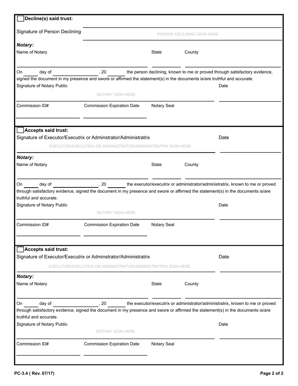 Form PC-3.4 Acceptance / Declination - Rhode Island, Page 2