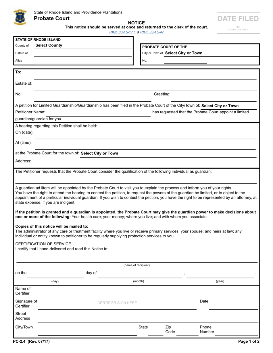 Form PC-2.4 Notice - Rhode Island, Page 1