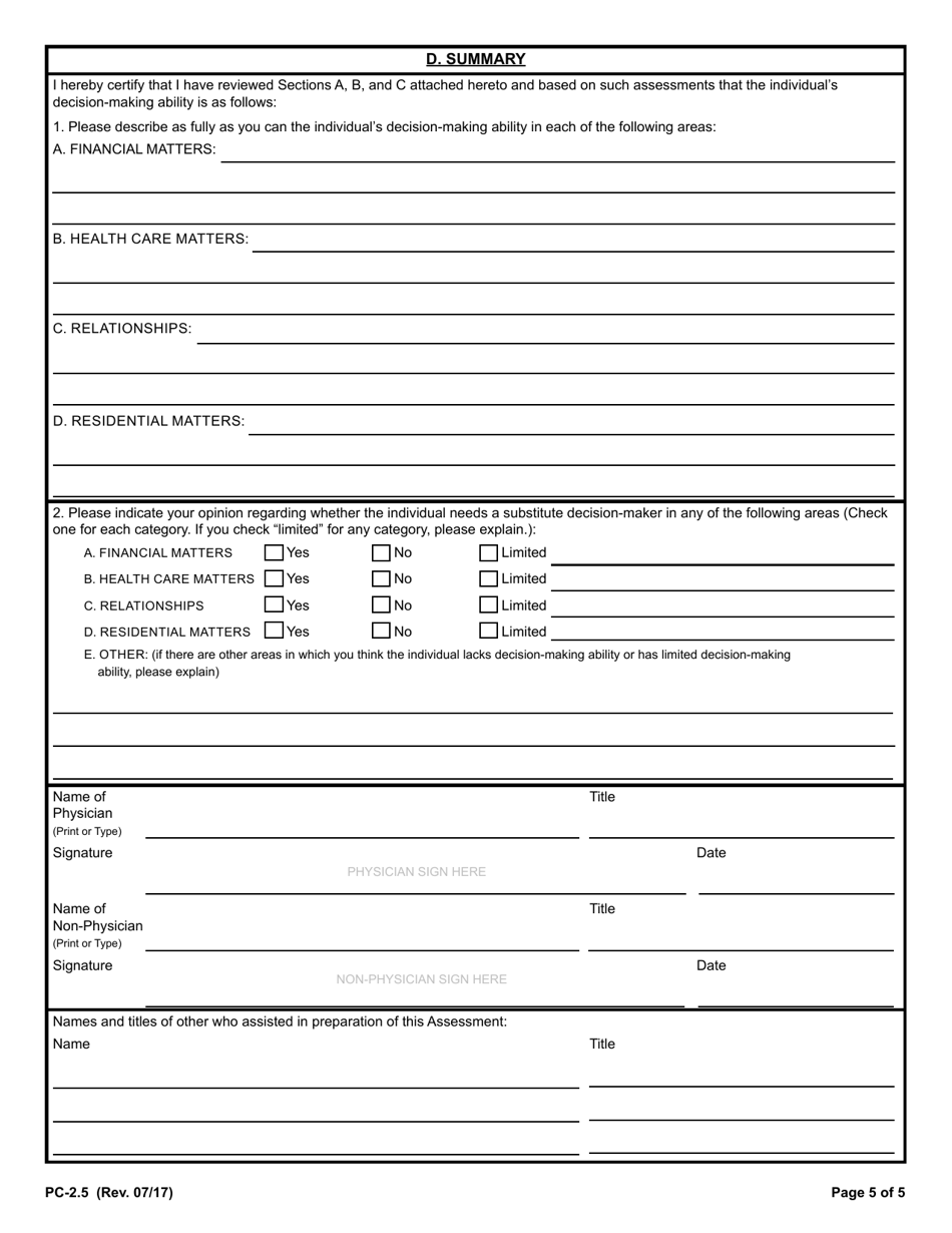 Form PC-2.5 Decision-Making Assessment Tool (For Limited Guardianship or Guardianship) - Rhode Island, Page 5