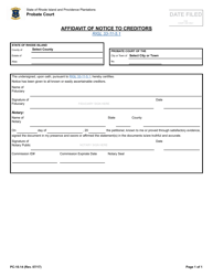 Document preview: Form PC-10.14 Affidavit of Notice to Creditors - Rhode Island