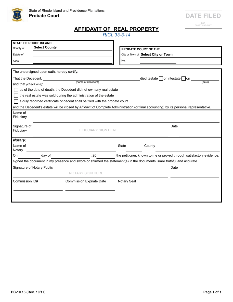 Form PC-1-.13 Affidavit of Real Property - Rhode Island, Page 1