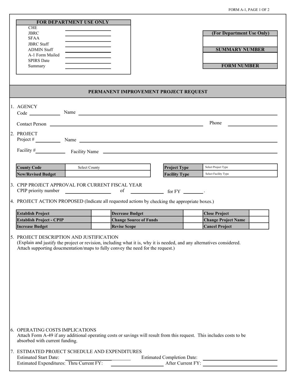 Form A-1 Permanent Improvement Project Request - South Carolina, Page 1