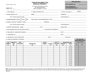 Form 1 &quot;Turn-In Document (Tid) Surplus Property&quot; - South Carolina