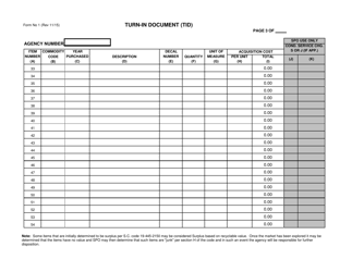 Form 1 &quot;Turn-In Document (Tid) Surplus Property&quot; - South Carolina, Page 3