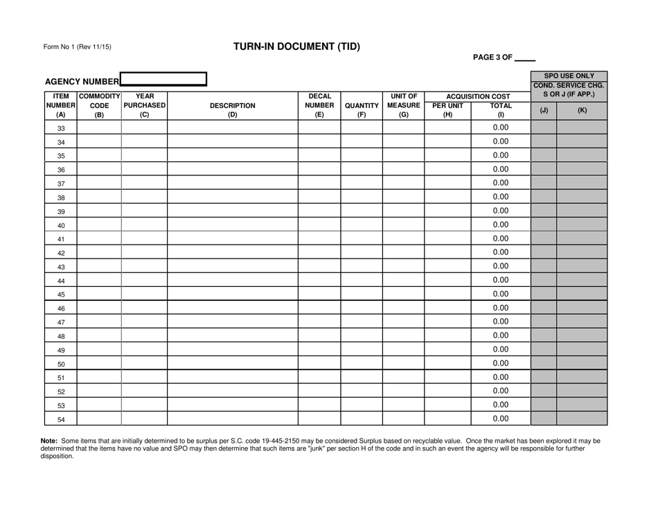 Form 1 Turn-In Document (Tid) Surplus Property - South Carolina, Page 3