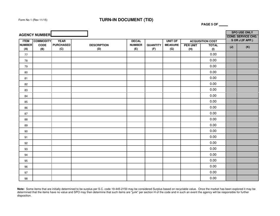 Form 1 Turn-In Document (Tid) Surplus Property - South Carolina, Page 5
