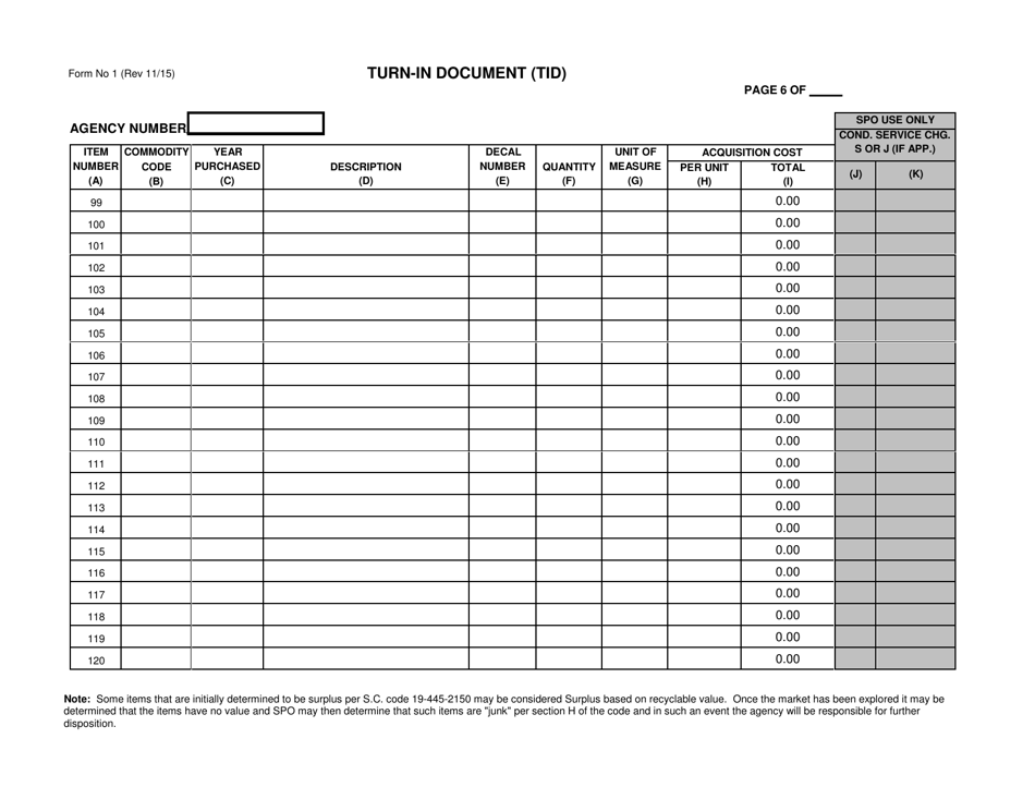 Form 1 Turn-In Document (Tid) Surplus Property - South Carolina, Page 6