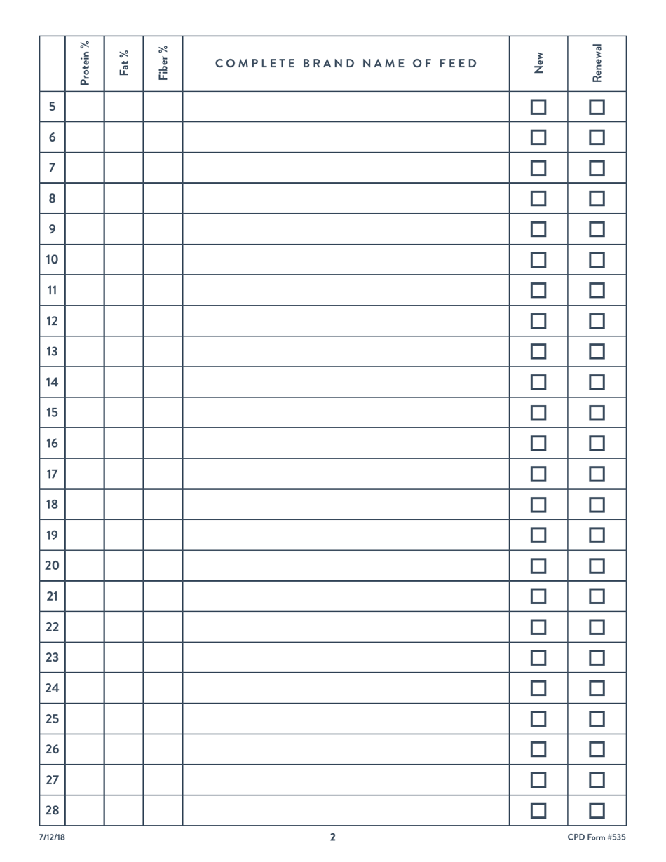 CPD Form 535 South Carolina Feed Registration Application - South Carolina, Page 2