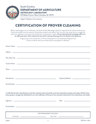CPD Form 102.2 &quot;Certification of Prover Cleaning&quot; - South Carolina