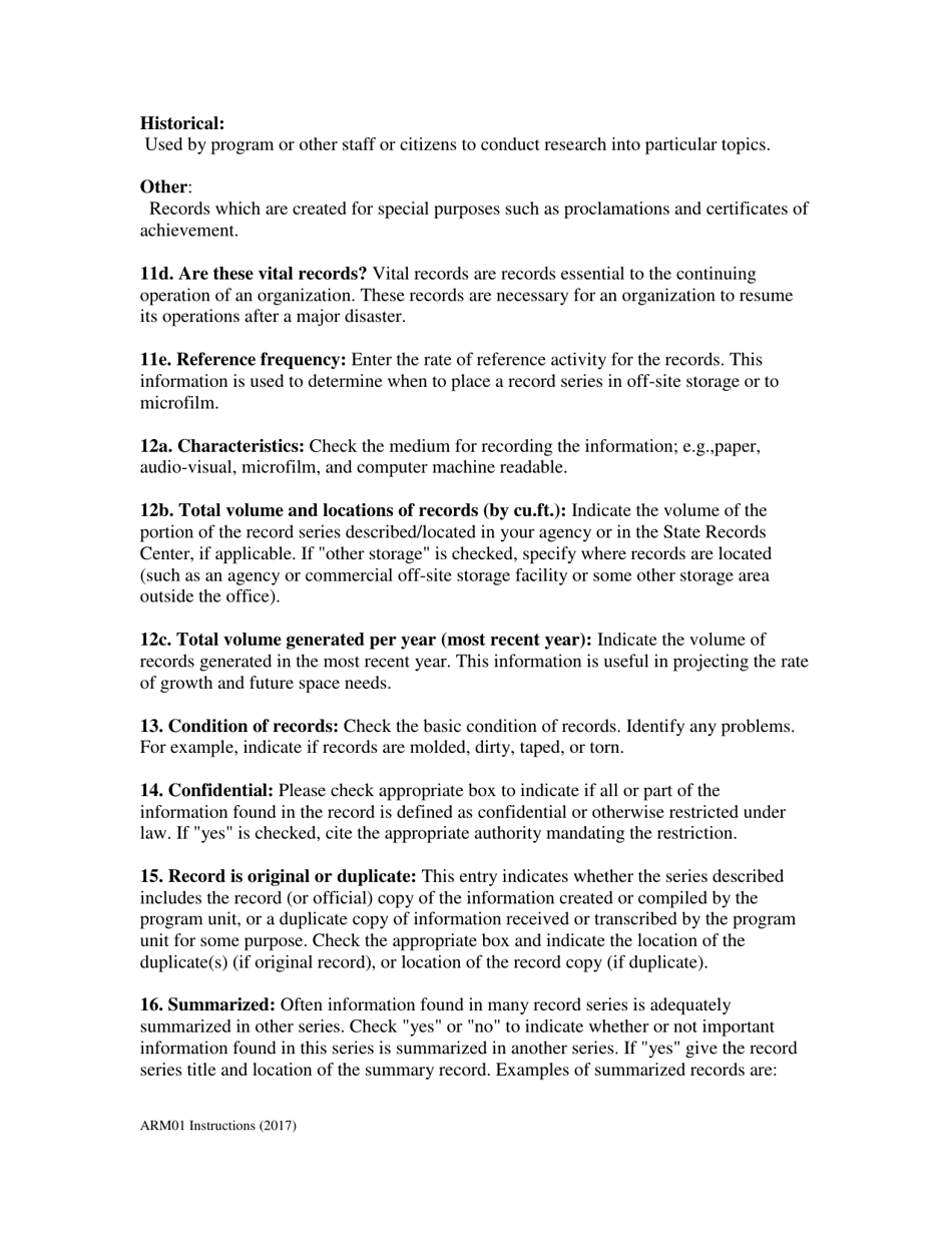 Instructions for Form ARM-01 Record Series Inventory Form - South Carolina, Page 3