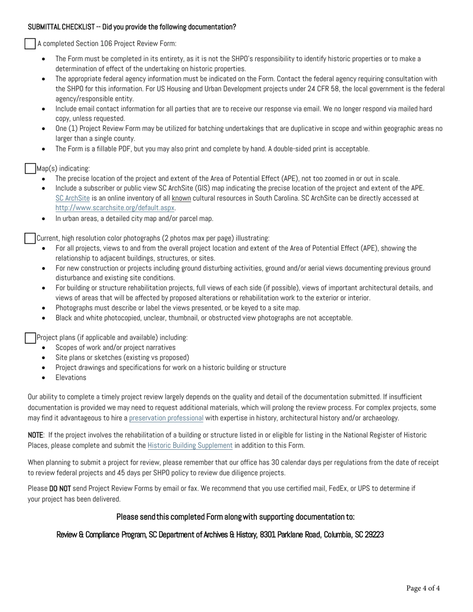 Section 106 Project Review Form - South Carolina, Page 4