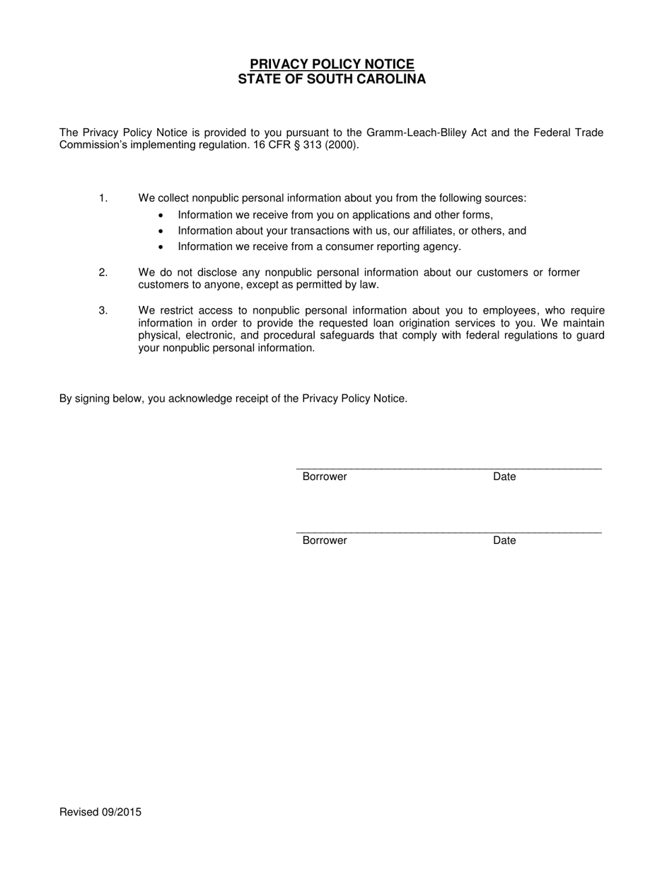 Privacy Policy Notice - South Carolina, Page 1