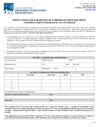 Form UCE-1050 &quot;Application for Exemption of Corporate Officers From Unemployment Insurance (Ui) Coverage&quot; - South Carolina