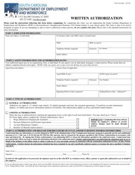 Form UCE-1010 &quot;Written Authorization&quot; - South Carolina