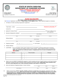 Credit Counseling Organization Renewal License Application Form - South Carolina