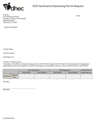 Document preview: Form D-3230 Ooo Notification/Operating Permit Request - South Carolina