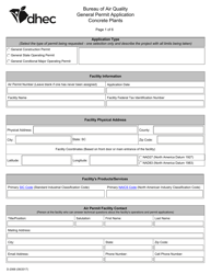 Document preview: DHEC Form D-2068 General Permitting for Concrete Plants - South Carolina