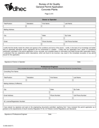 DHEC Form D-2068 General Permitting for Concrete Plants - South Carolina, Page 2