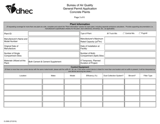 DHEC Form D-2068 General Permitting for Concrete Plants - South Carolina, Page 3