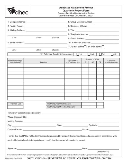 DHEC Form 3575  Printable Pdf