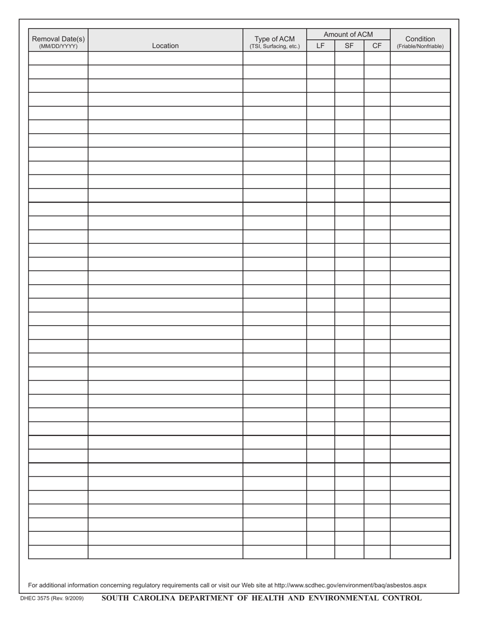 Dhec Form 3575 Download Fillable Pdf Or Fill Online Asbestos Abatement 