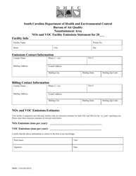 DHEC Form 1216 Nox and VOC Facility Emissions Statement - South Carolina