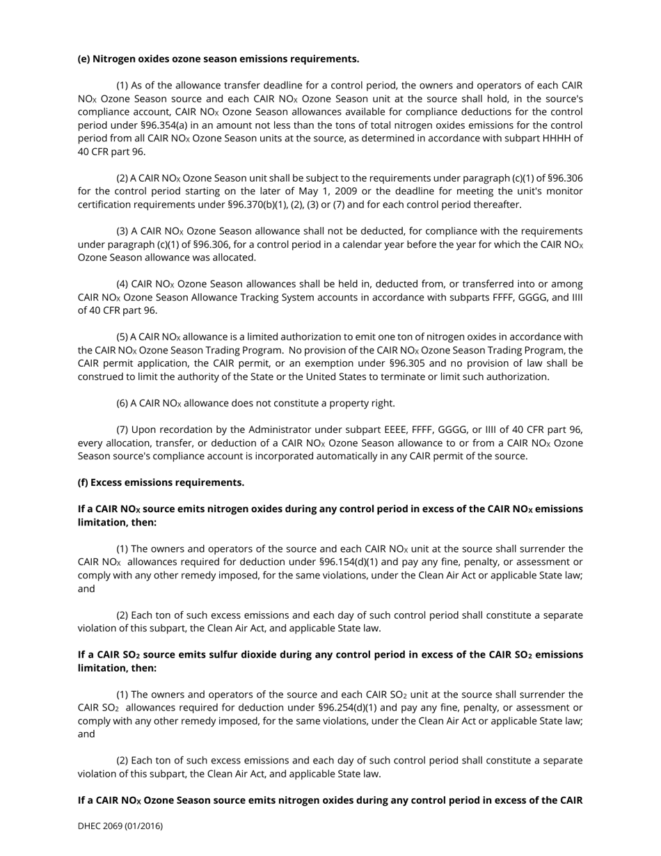 DHEC Form 2069 South Carolina Clean Air Interstate Rule (Cair) Permit Application Form - South Carolina, Page 5
