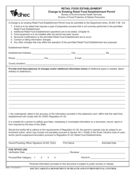 Document preview: DHEC Form 1716 Retail Food Establishment Change to Existing Retail Food Establishment Permit - South Carolina