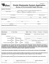 DHEC Form 1740 Onsite Wastewater System Application - South Carolina