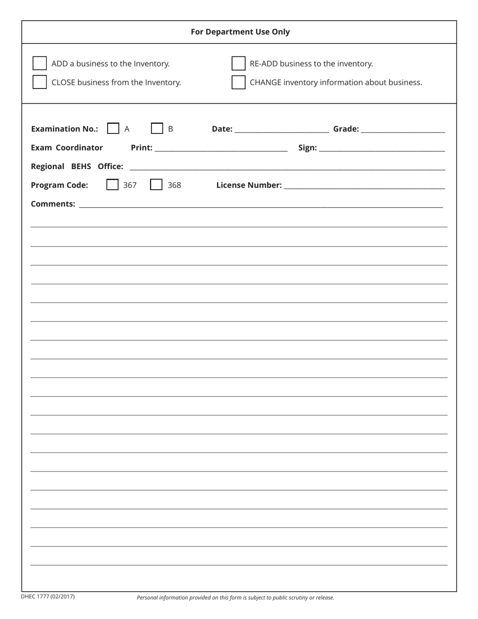 DHEC Form 1777 Application for License to Construct or Clean Onsite Wastewater Systems and Self-contained Toilets - South Carolina, Page 2