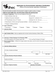 Document preview: DHEC Form 2802 Application for Environmental Laboratory Certification - South Carolina