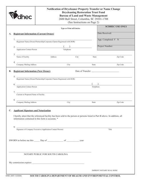 DHEC Form 2057  Printable Pdf