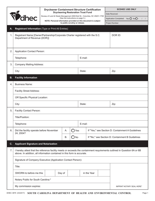 DHEC Form 3879  Printable Pdf