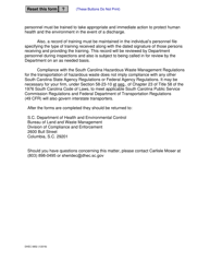 DHEC Form 0852 Application for Permit to Transport Hazardous Waste - South Carolina, Page 2