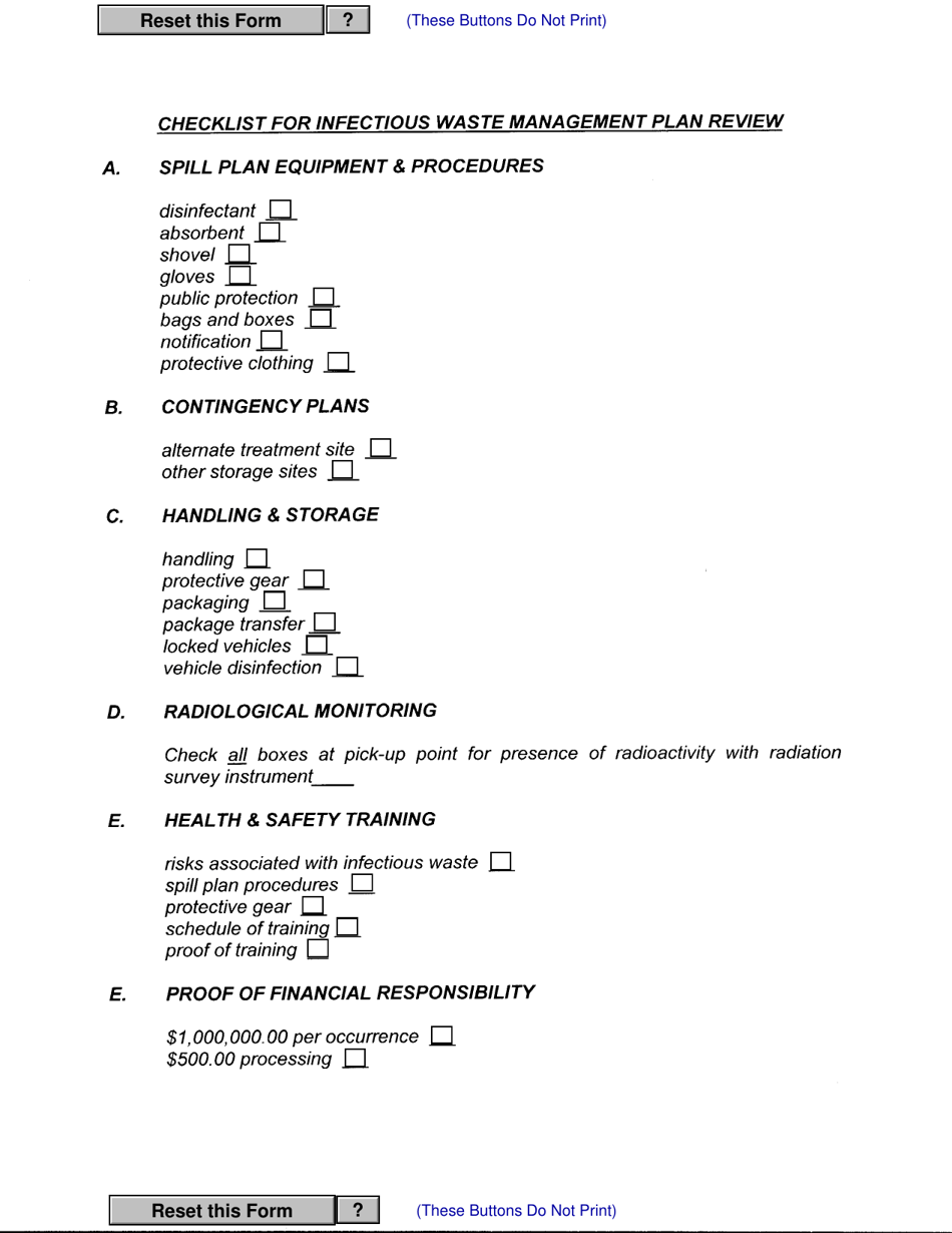 Checklist for Infectious Waste Management Plan Review - South Carolina, Page 1