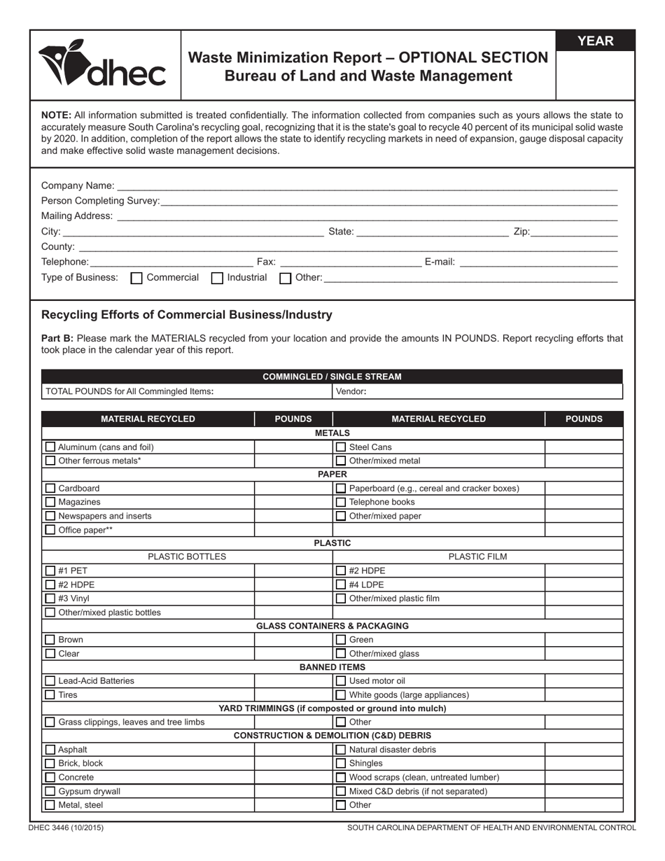 DHEC Form 3446 Waste Minimization Report - South Carolina, Page 3