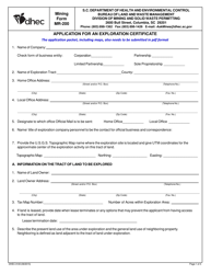 DHEC Form 3100 Mining Form Mr-200 - Application for an Exploration Certificate - South Carolina