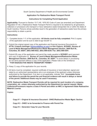 DHEC Form 0800 Application for Radioactive Waste Transport Permit - South Carolina