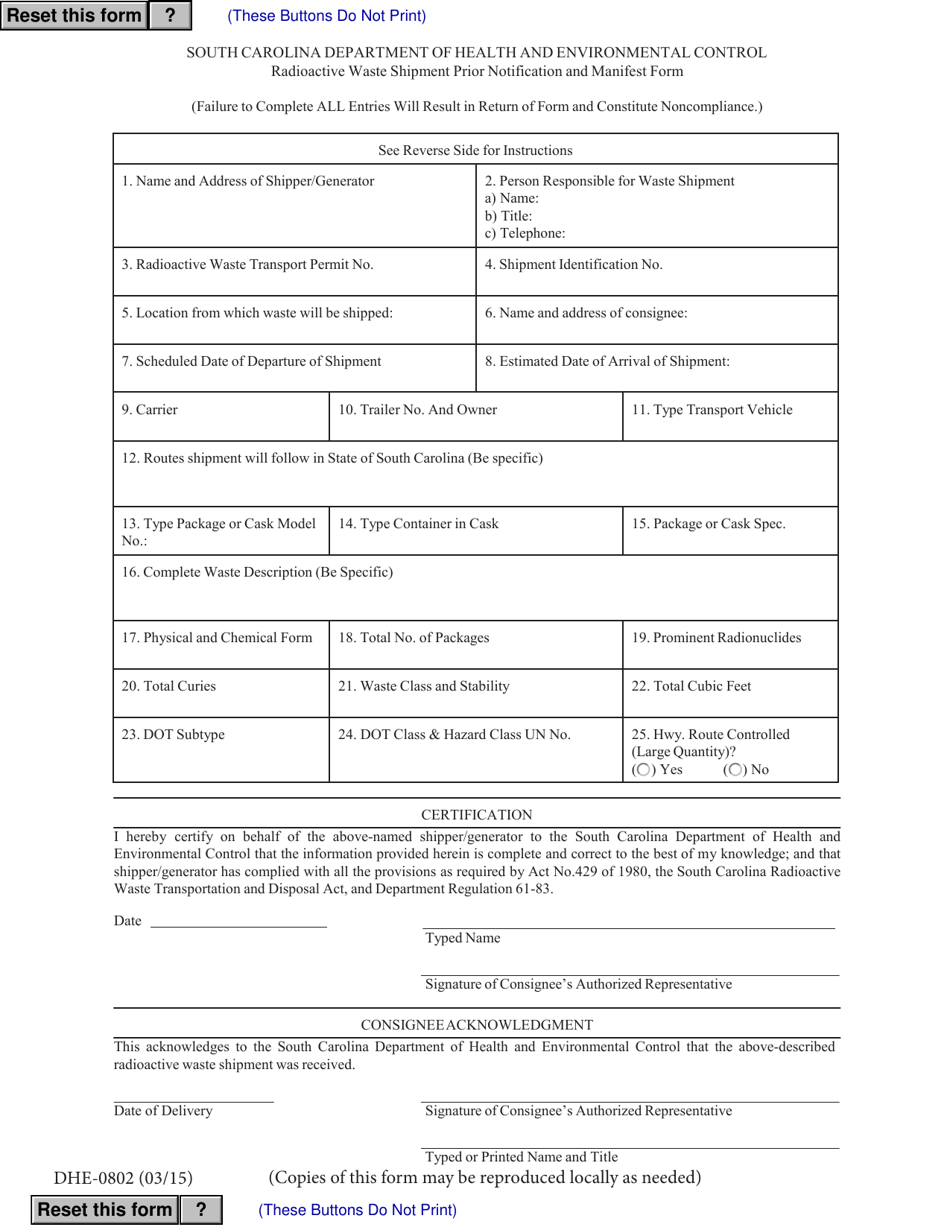 Sc Radiological Dhec Forms.pdf DHEC Form 0802 - Fill Out, Sign Online and Download Fillable PDF, South ...
