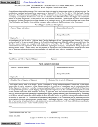 DHEC Form 803 &quot;Radioactive Waste Shipment Certification Form&quot; - South Carolina