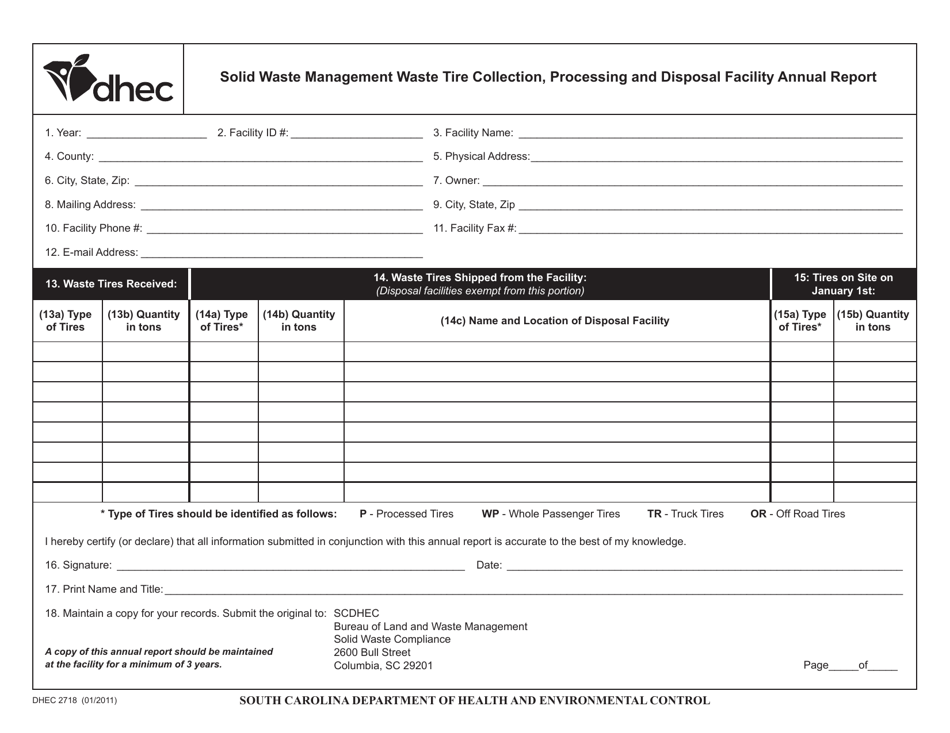 DHEC Form 2718 Fill Out Sign Online And Download Fillable PDF South