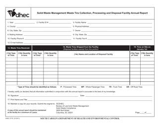 DHEC Form 2718 Solid Waste Management Waste Tire Collection, Processing and Disposal Facility Annual Report - South Carolina