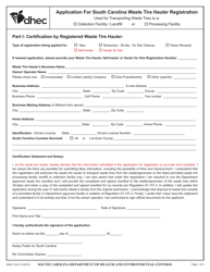 DHEC Form 2735 Application for South Carolina Waste Tire Hauler Registration - South Carolina
