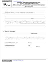 Document preview: DHEC Form 3568 Application for Registration or Permit to Land Apply - South Carolina