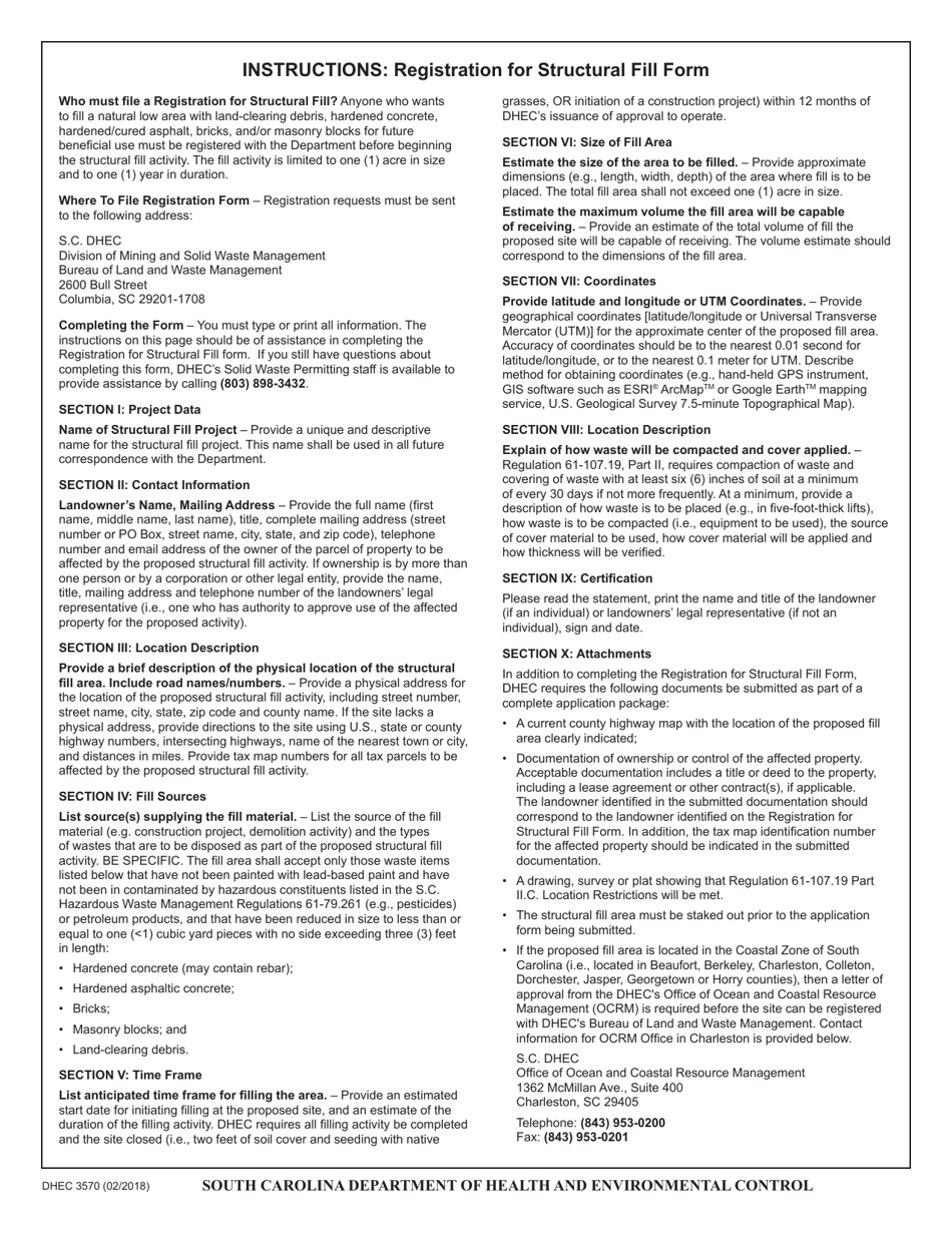 DHEC Form 3570 Registration for Structural Fill - South Carolina, Page 2