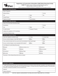 DHEC Form 3328 Registration of Construction &amp; Demolition (C&amp;d) Debris Recycling Facility - South Carolina