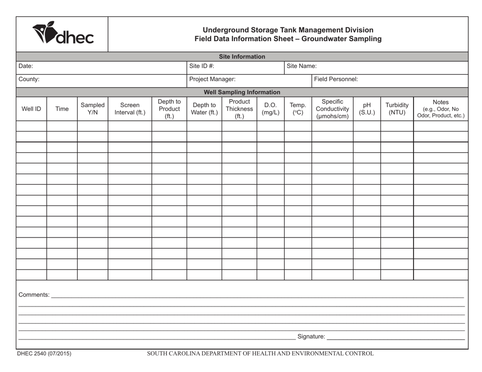 Dhec Form 2540 Fill Out Sign Online And Download Fillable Pdf South