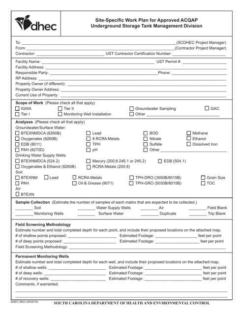 DHEC Form 0653  Printable Pdf