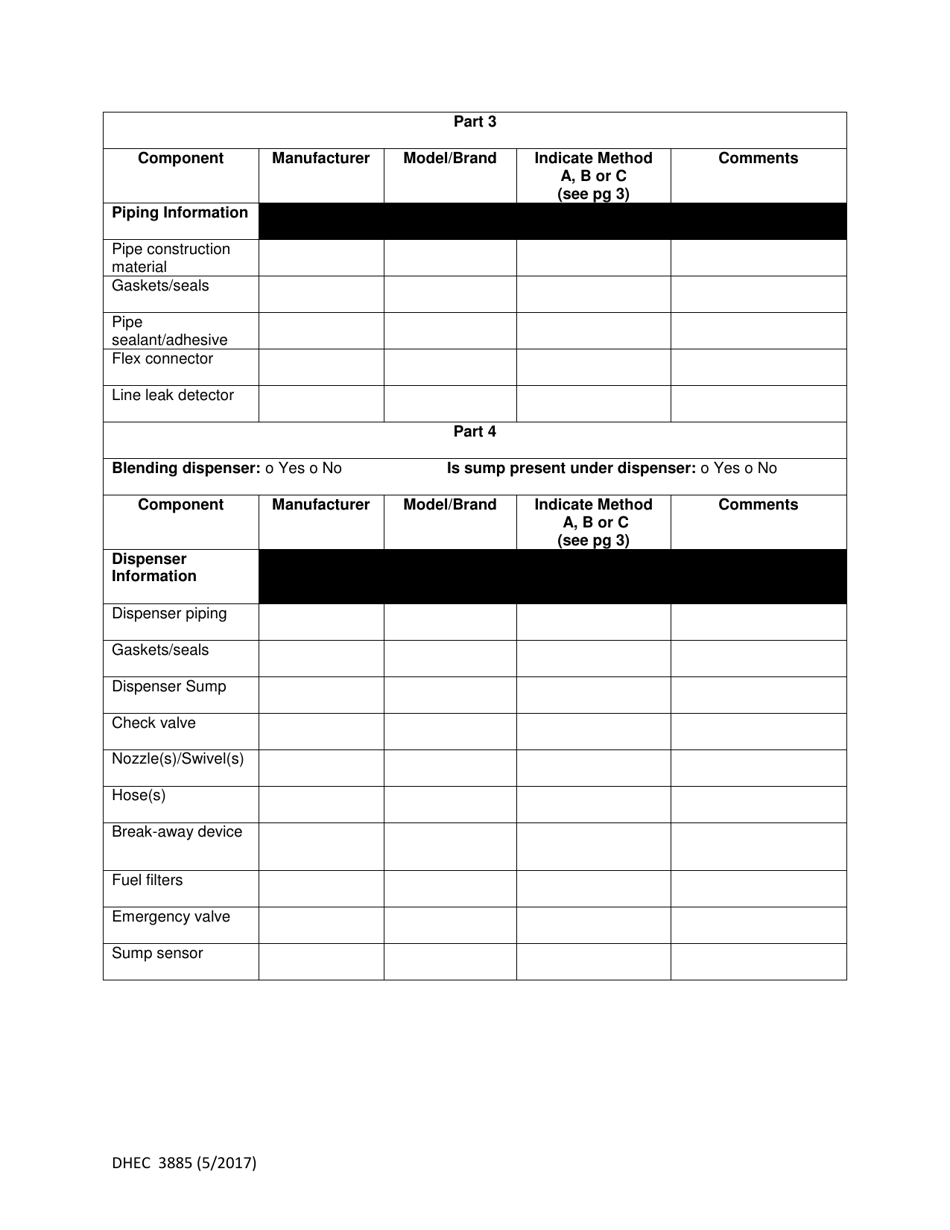 DHEC Form 3885 Underground Storage Tank Alternative Fuel Installation Application / Conversion Notification - South Carolina, Page 2